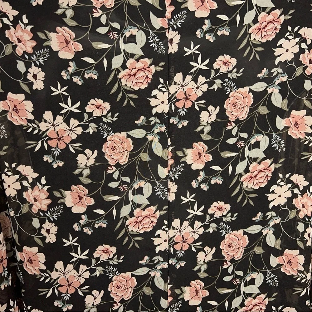 CL WALLFLOWER BLACK PINK KIMONO BLOUSE TOP OPEN FRONT FLOWY